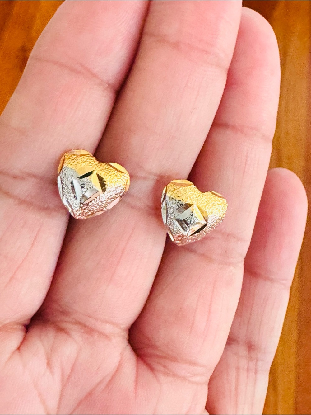 18K Gold Plated three tone Heart Stud Earrings - Elegant Women Jewelry